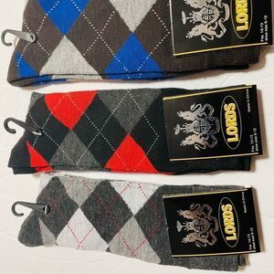 Men Lords Argyle Diamond Multi Color Dress Socks (3 pairs)